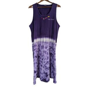Vtg 1990s Tie Dye Beach Dress Cover Up Purple Dolphin Embroidery Mexico Large